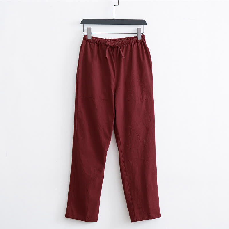 Buddha Stones Men's Solid Color Cotton Casual Drawstring Pants With Pockets - Crimson - US/UK/AU44，EU54 (4XL)  - image 9