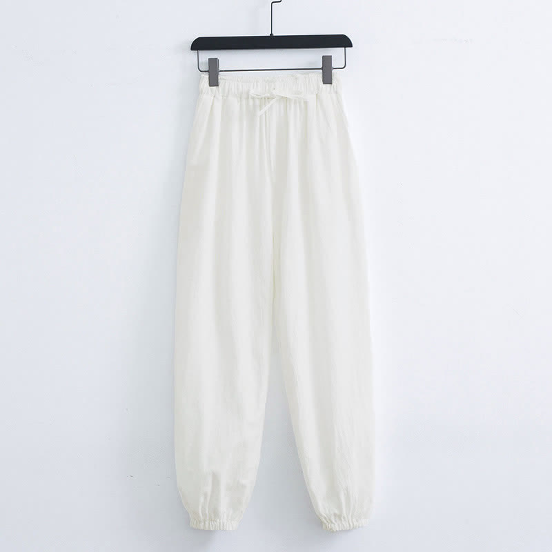 Buddha Stones Solid Color Cotton Casual Men's Harem Pants With Pockets - White - US/UK/AU44，EU54 (4XL) - image 4