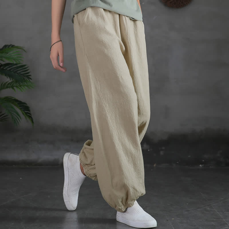 Buddha Stones Plain Color Ramie Linen Cotton Women's Pants With Pockets - Linen - US6，UK/AU10，EU38 (L) - image 11