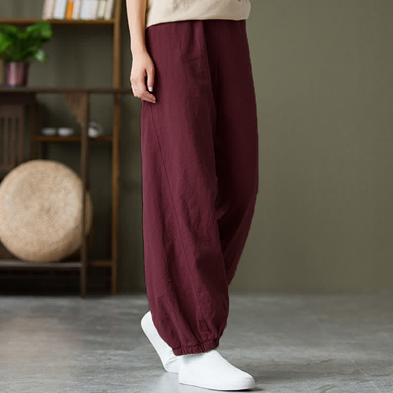 Buddha Stones Plain Color Ramie Linen Cotton Women's Pants With Pockets - PaleVioletRed - US6，UK/AU10，EU38 (L) - image 56