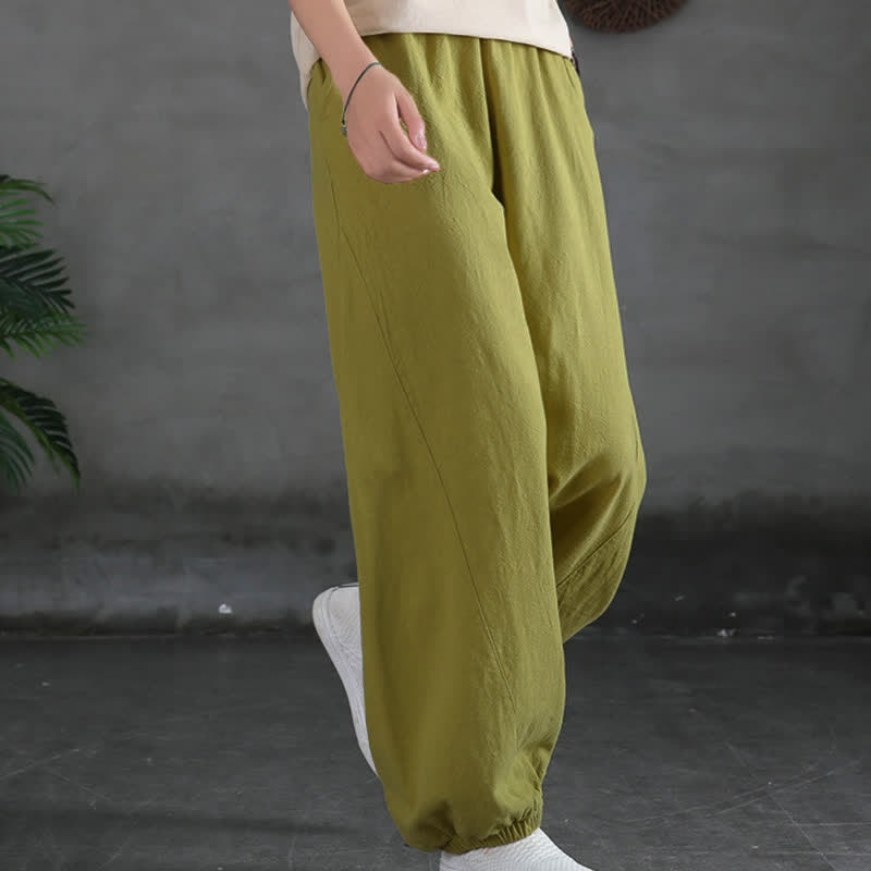 Buddha Stones Plain Color Ramie Linen Cotton Women's Pants With Pockets - image 24