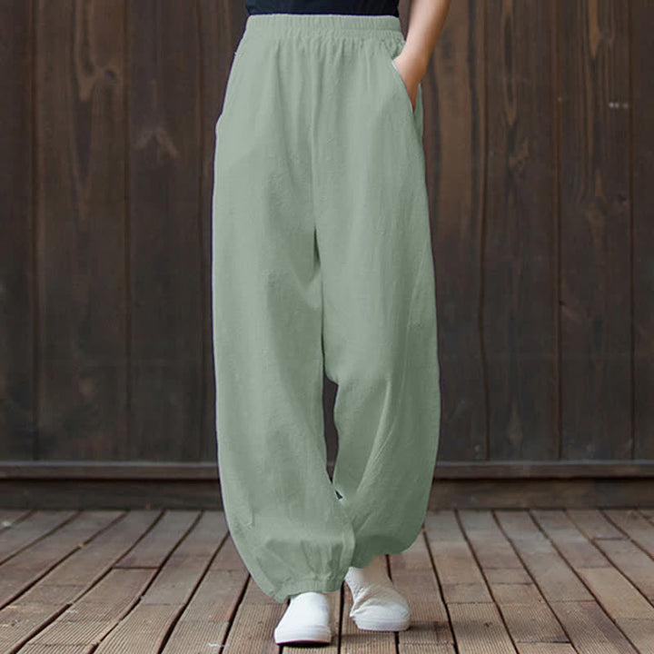Buddha Stones Plain Color Ramie Linen Cotton Women's Pants With Pockets - MintCream - US6，UK/AU10，EU38 (L) - image 67