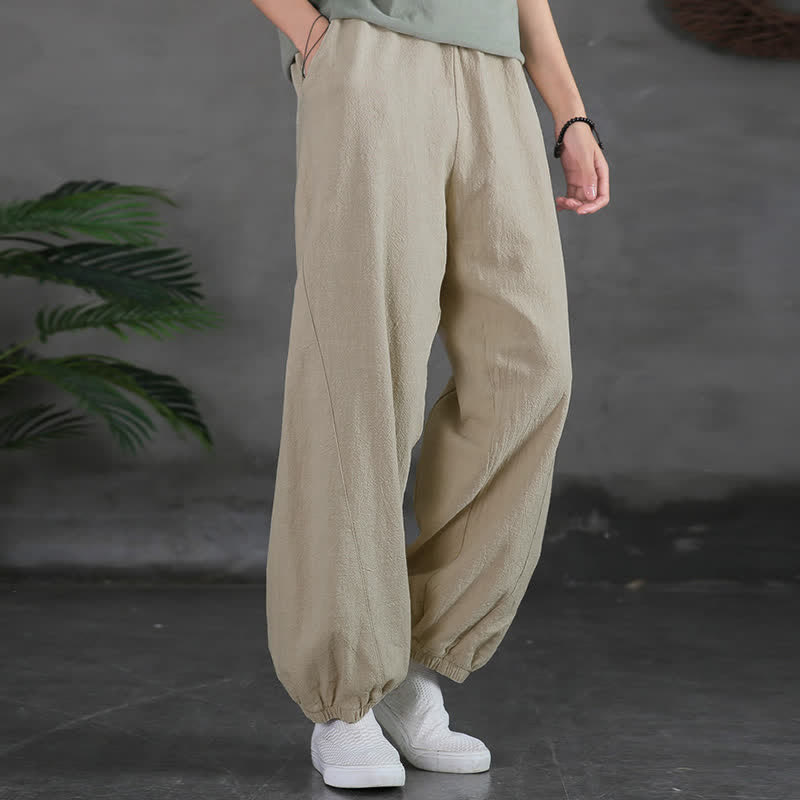 Buddha Stones Plain Color Ramie Linen Cotton Women's Pants With Pockets - image 12