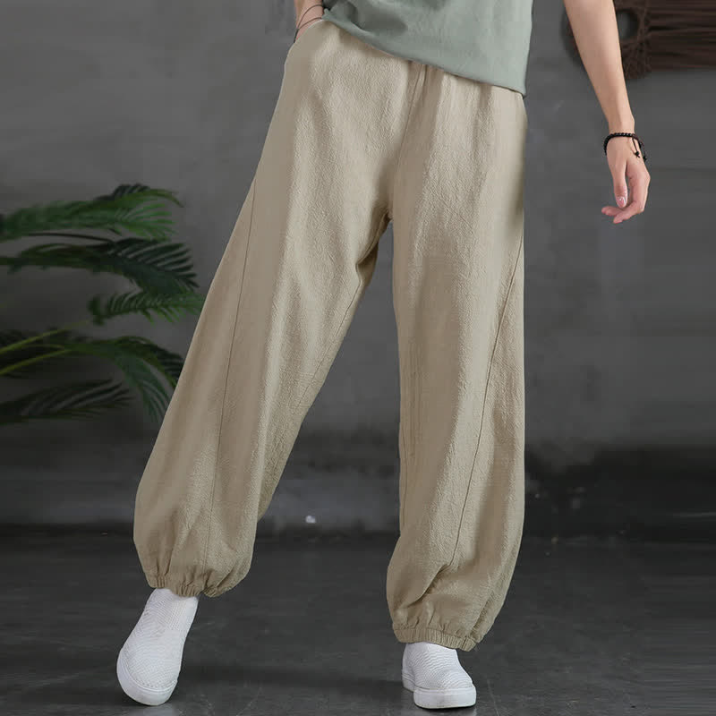 Buddha Stones Plain Color Ramie Linen Cotton Women's Pants With Pockets - image 14