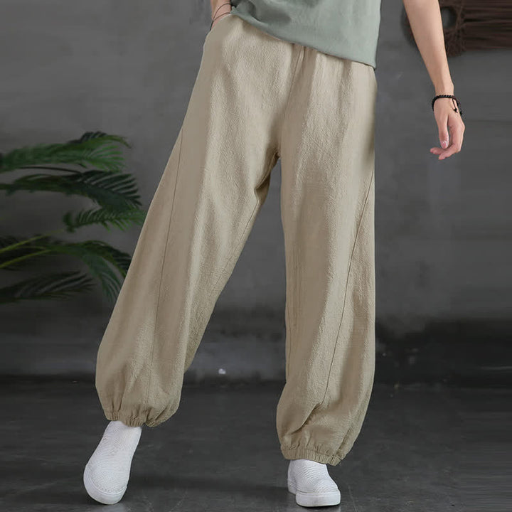 Buddha Stones Plain Color Ramie Linen Cotton Women's Pants With Pockets - image 14