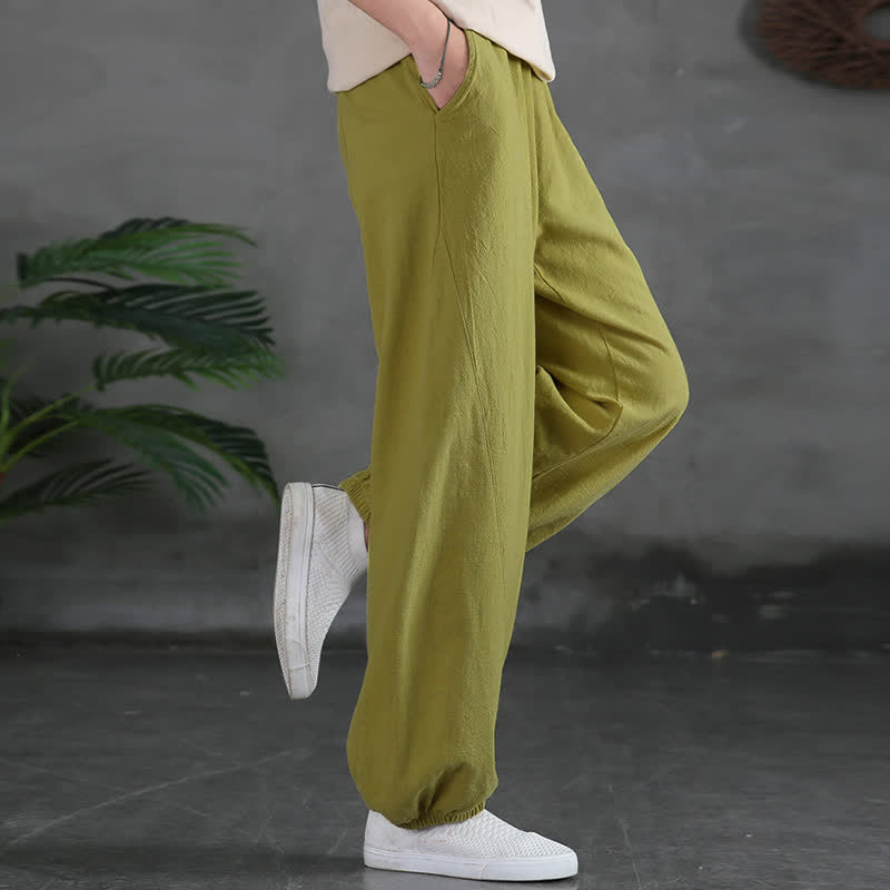 Buddha Stones Plain Color Ramie Linen Cotton Women's Pants With Pockets - image 20