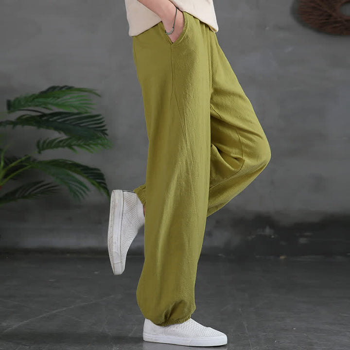Buddha Stones Plain Color Ramie Linen Cotton Women's Pants With Pockets - image 20