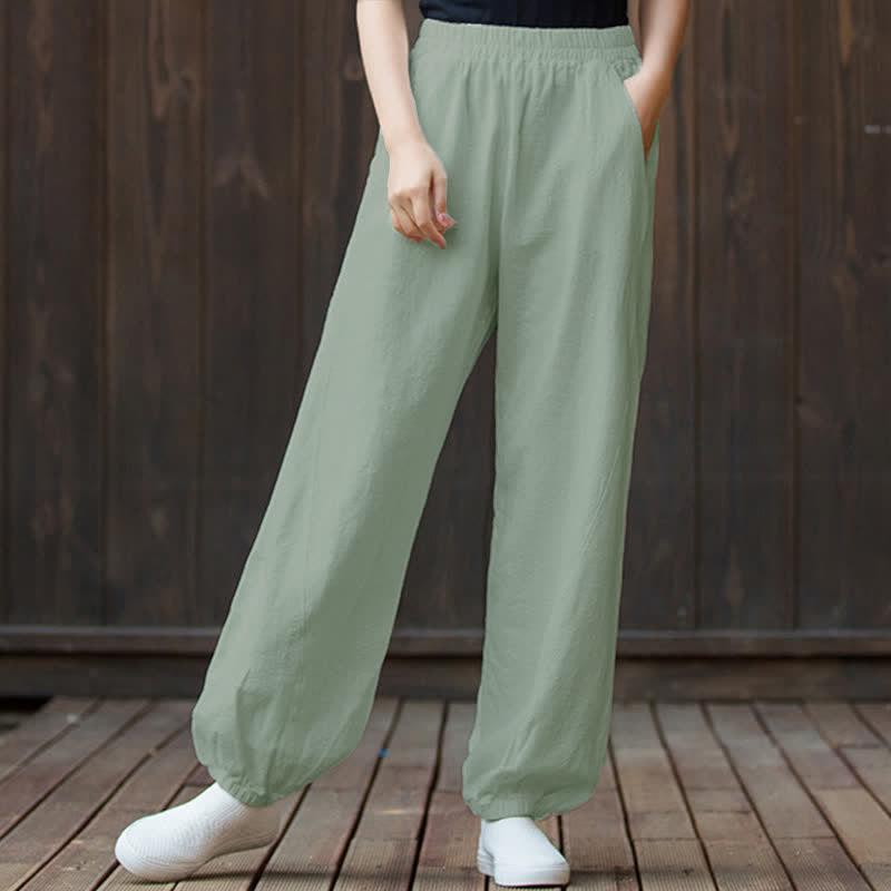 Buddha Stones Plain Color Ramie Linen Cotton Women's Pants With Pockets - image 70