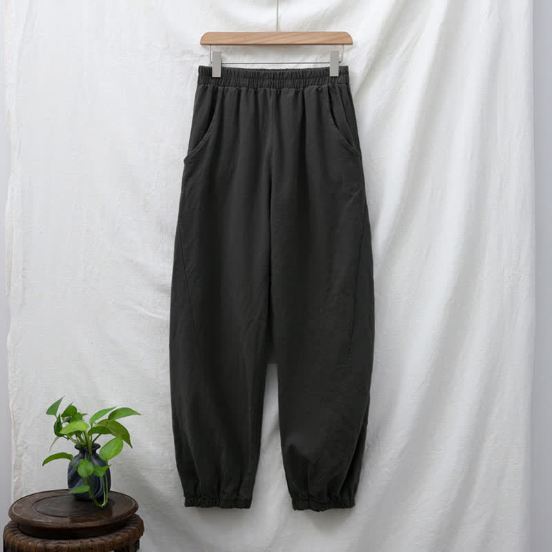 Buddha Stones Plain Color Ramie Linen Cotton Women's Pants With Pockets - image 9