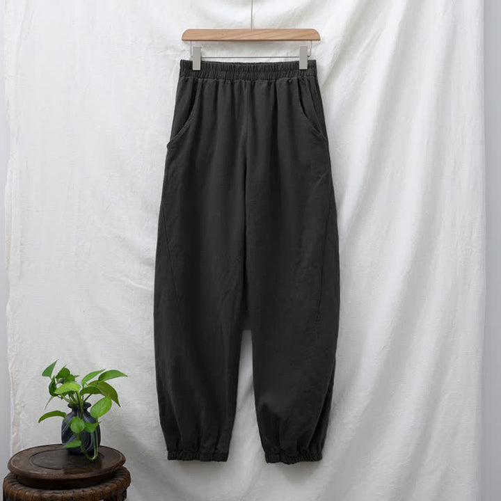 Buddha Stones Plain Color Ramie Linen Cotton Women's Pants With Pockets - image 9