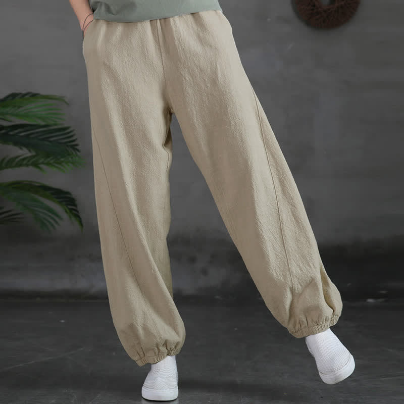 Buddha Stones Plain Color Ramie Linen Cotton Women's Pants With Pockets - image 16