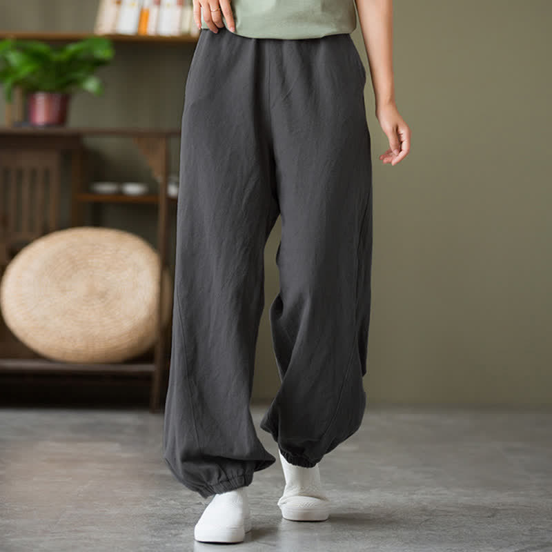Buddha Stones Plain Color Ramie Linen Cotton Women's Pants With Pockets - DarkGray - US6，UK/AU10，EU38 (L) - image 0