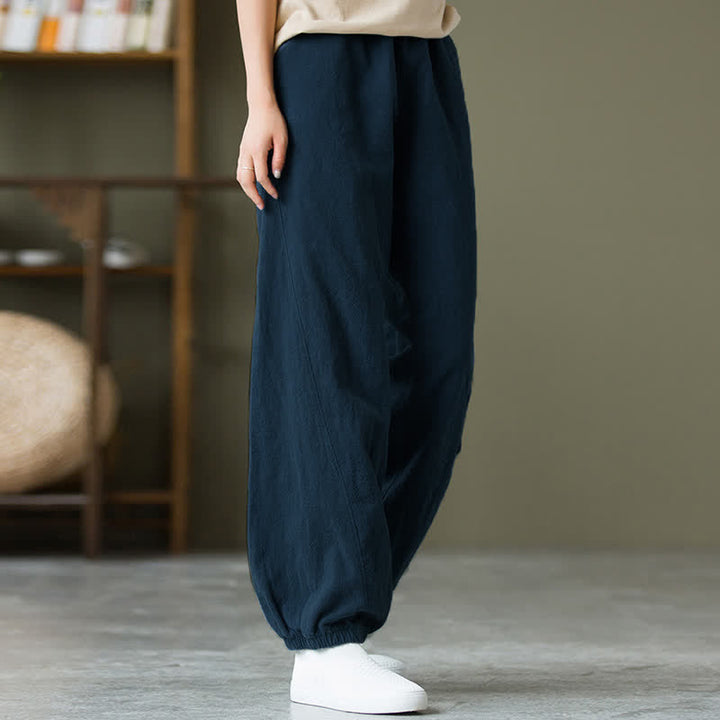 Buddha Stones Plain Color Ramie Linen Cotton Women's Pants With Pockets - image 48