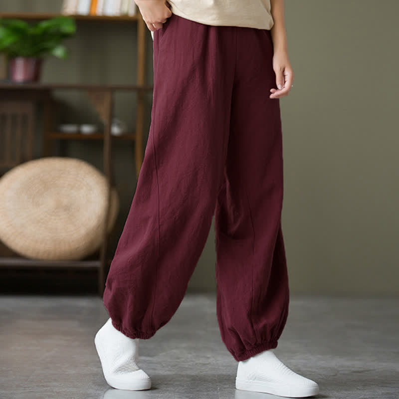 Buddha Stones Plain Color Ramie Linen Cotton Women's Pants With Pockets - image 58