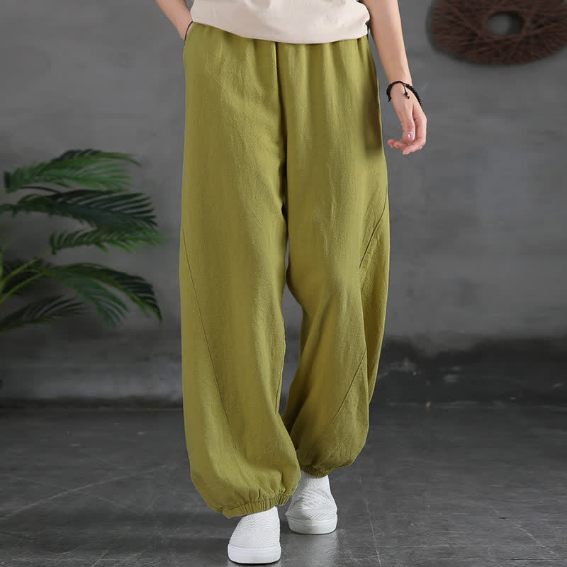 Buddha Stones Plain Color Ramie Linen Cotton Women's Pants With Pockets - image 21