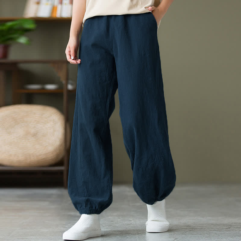 Buddha Stones Plain Color Ramie Linen Cotton Women's Pants With Pockets - image 49