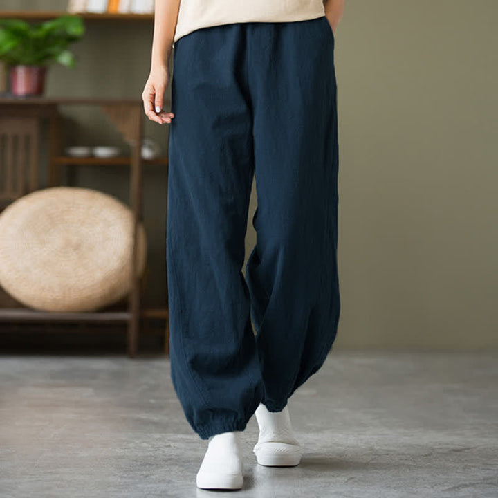 Buddha Stones Plain Color Ramie Linen Cotton Women's Pants With Pockets - SteelBlue - US6，UK/AU10，EU38 (L) - image 47