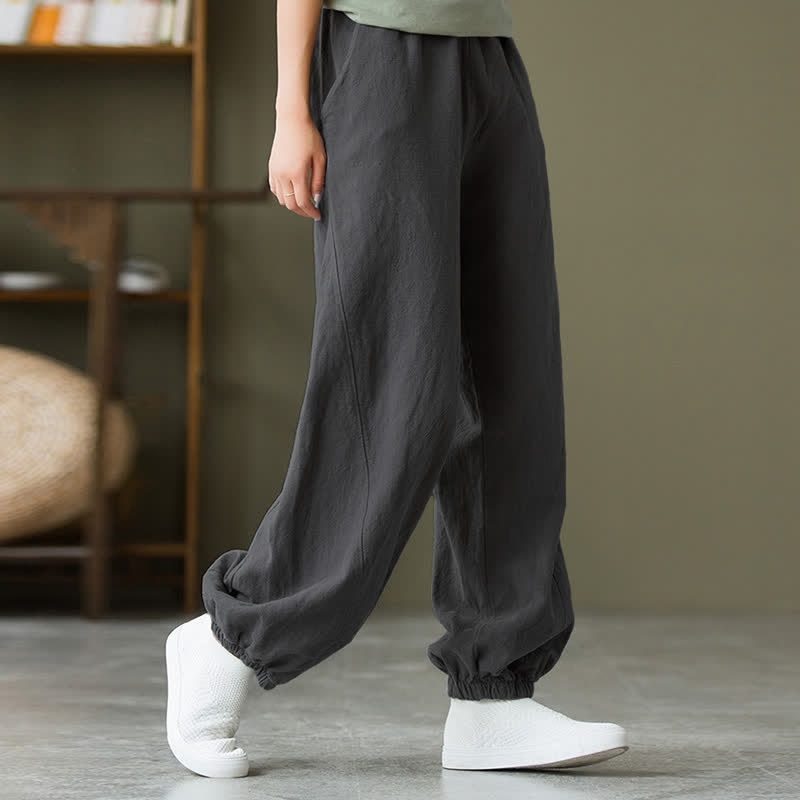 Buddha Stones Plain Color Ramie Linen Cotton Women's Pants With Pockets - image 7