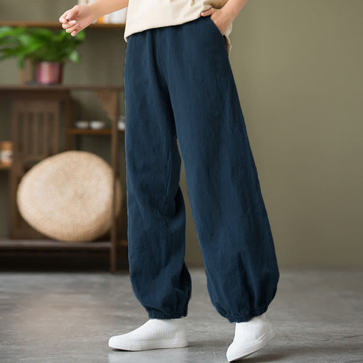 Buddha Stones Plain Color Ramie Linen Cotton Women's Pants With Pockets - image 50