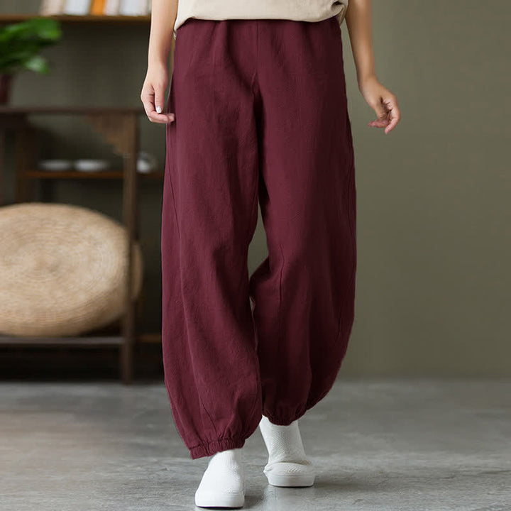 Buddha Stones Plain Color Ramie Linen Cotton Women's Pants With Pockets - image 59