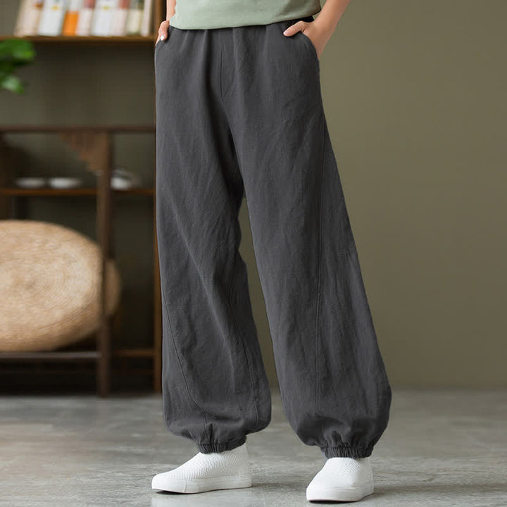Buddha Stones Plain Color Ramie Linen Cotton Women's Pants With Pockets - image 8
