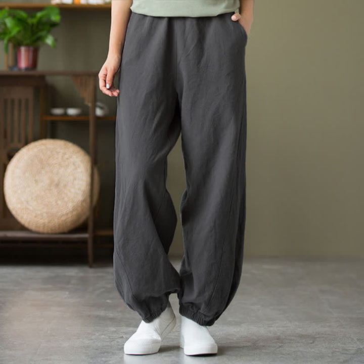 Buddha Stones Plain Color Ramie Linen Cotton Women's Pants With Pockets - image 3