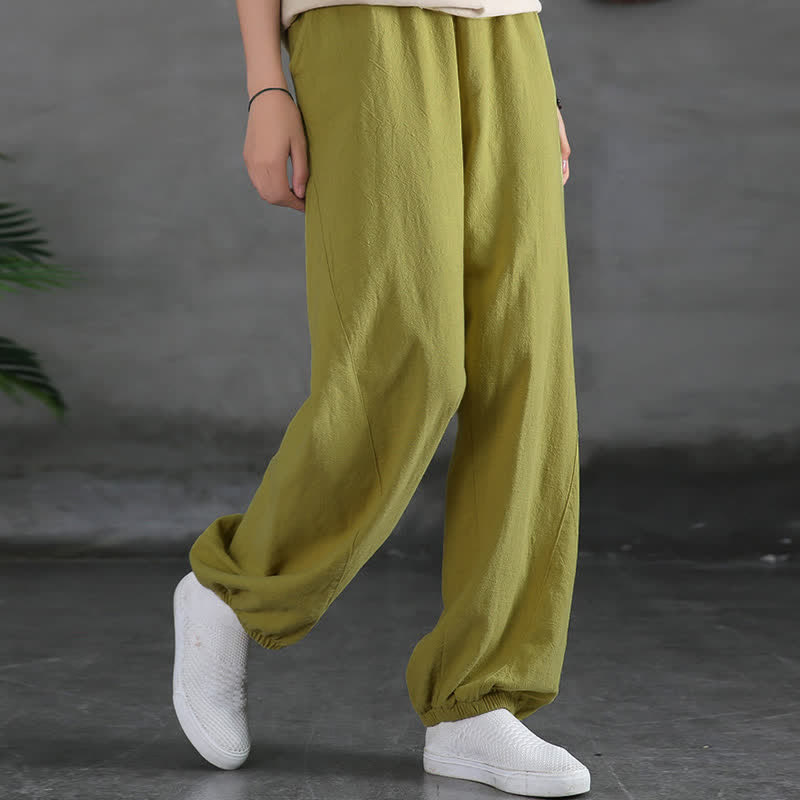 Buddha Stones Plain Color Ramie Linen Cotton Women's Pants With Pockets - image 26