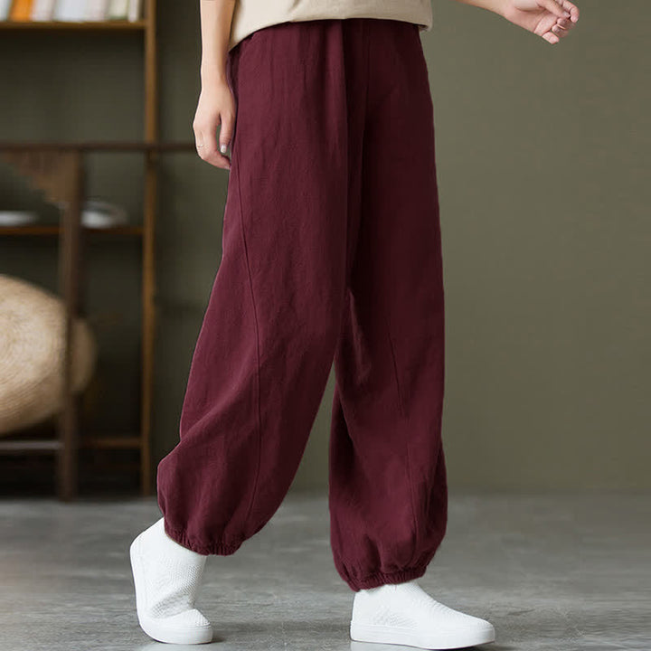 Buddha Stones Plain Color Ramie Linen Cotton Women's Pants With Pockets - image 62