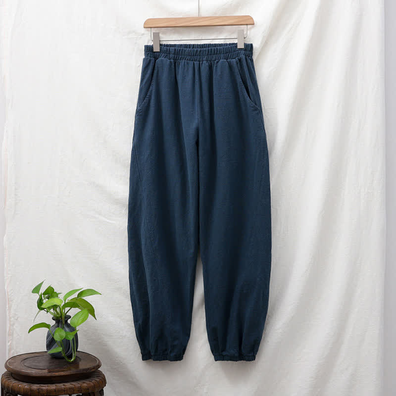 Buddha Stones Plain Color Ramie Linen Cotton Women's Pants With Pockets - image 55