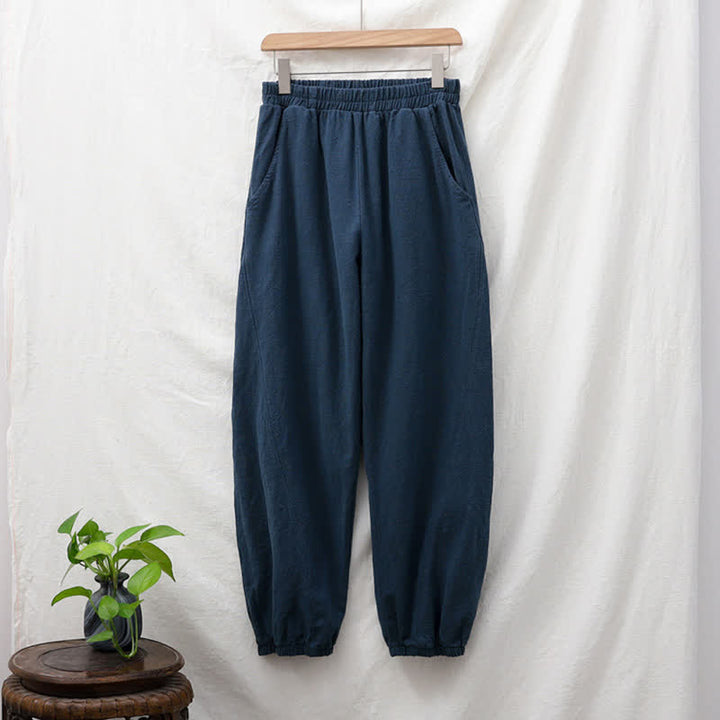 Buddha Stones Plain Color Ramie Linen Cotton Women's Pants With Pockets - image 55