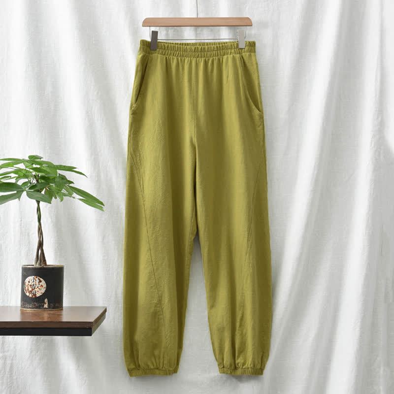 Buddha Stones Plain Color Ramie Linen Cotton Women's Pants With Pockets - image 27
