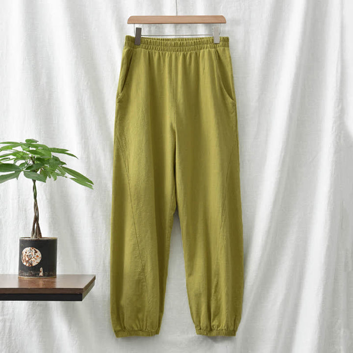 Buddha Stones Plain Color Ramie Linen Cotton Women's Pants With Pockets - image 27