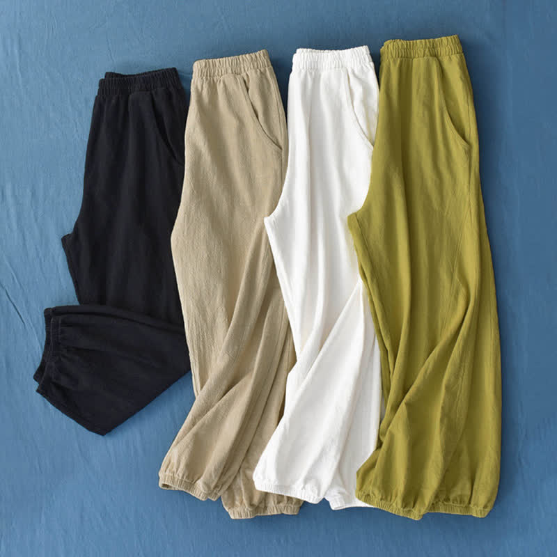 Buddha Stones Plain Color Ramie Linen Cotton Women's Pants With Pockets - image 1