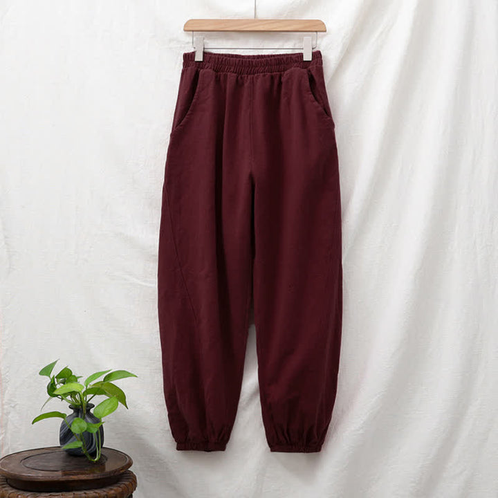 Buddha Stones Plain Color Ramie Linen Cotton Women's Pants With Pockets - image 63