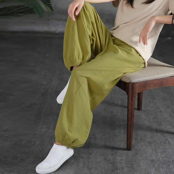 Buddha Stones Plain Color Ramie Linen Cotton Women's Pants With Pockets - image 22