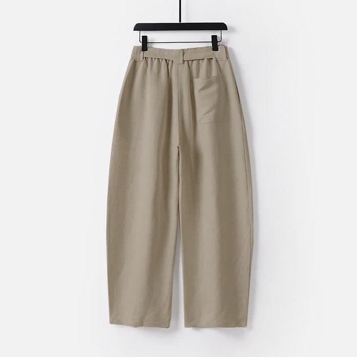Buddha Stones Summer Zipper Elastic Waist Design Men's Cotton Linen Wide Leg Pants With Pockets - image 1