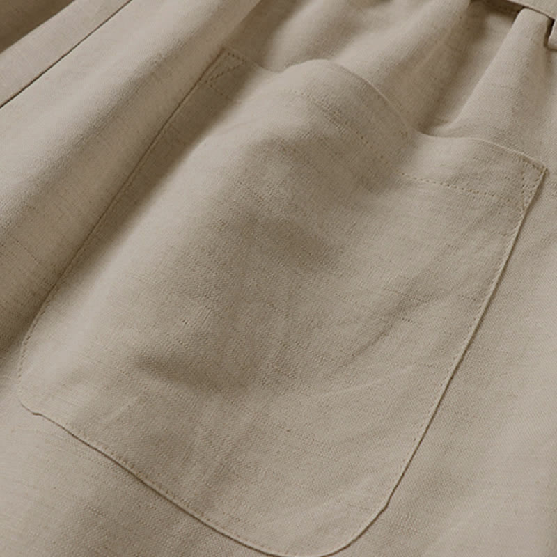 Buddha Stones Summer Zipper Elastic Waist Design Men's Cotton Linen Wide Leg Pants With Pockets - image 7