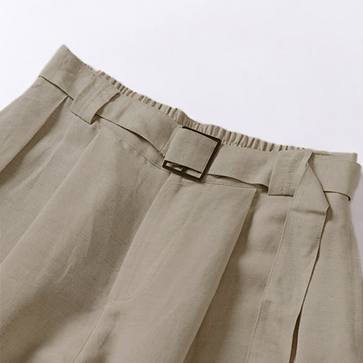 Buddha Stones Summer Zipper Elastic Waist Design Men's Cotton Linen Wide Leg Pants With Pockets - image 2
