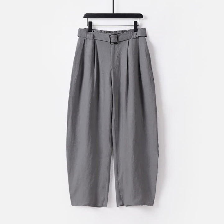 Buddha Stones Summer Zipper Elastic Waist Design Men's Cotton Linen Wide Leg Pants With Pockets - Gray - US/UK/AU56，EU66 (9XL) - image 10