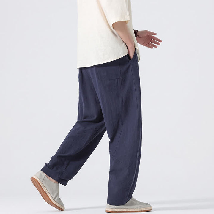 Buddha Stones Spring Summer Casual Minimalist Drawstring Solid Linen Long Pants Men's Straight Leg Pants With Pockets - image 16