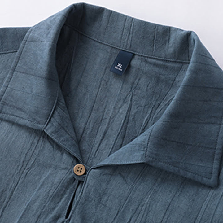 Buddha Stones Summer Casual Washed Solid Men's Short Sleeve Shirts With Pocket - image 1