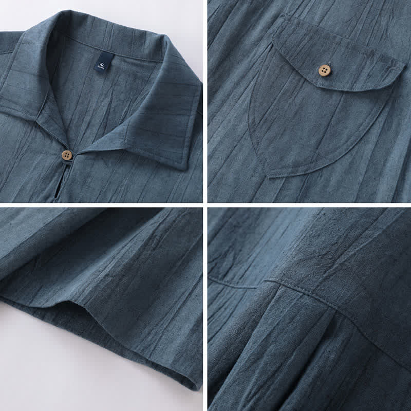 Buddha Stones Summer Casual Washed Solid Men's Short Sleeve Shirts With Pocket - image 8