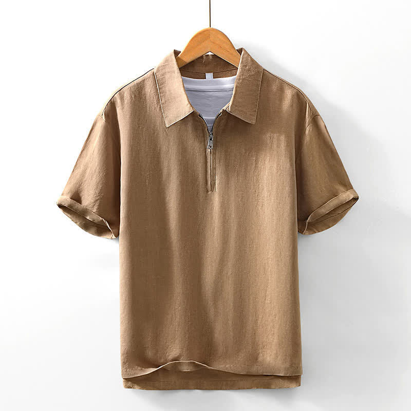 Buddha Stones Summer Casual Minimalist Quarter Zip Solid Men's Short Sleeve Shirts - Sienna - US/UK/AU42，EU52 (3XL) - image 8