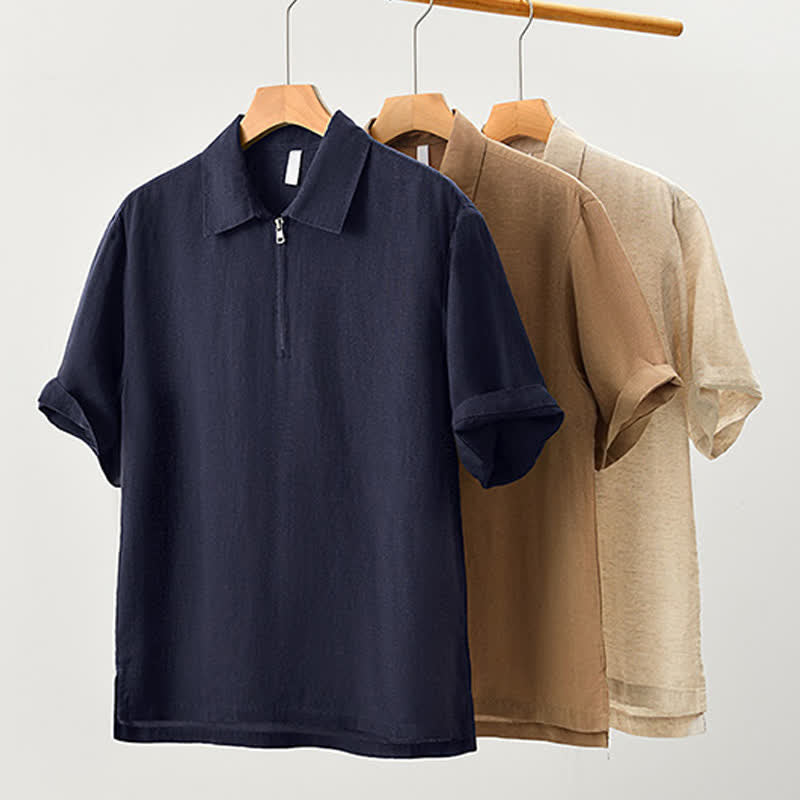 Buddha Stones Summer Casual Minimalist Quarter Zip Solid Men's Short Sleeve Shirts - image 23