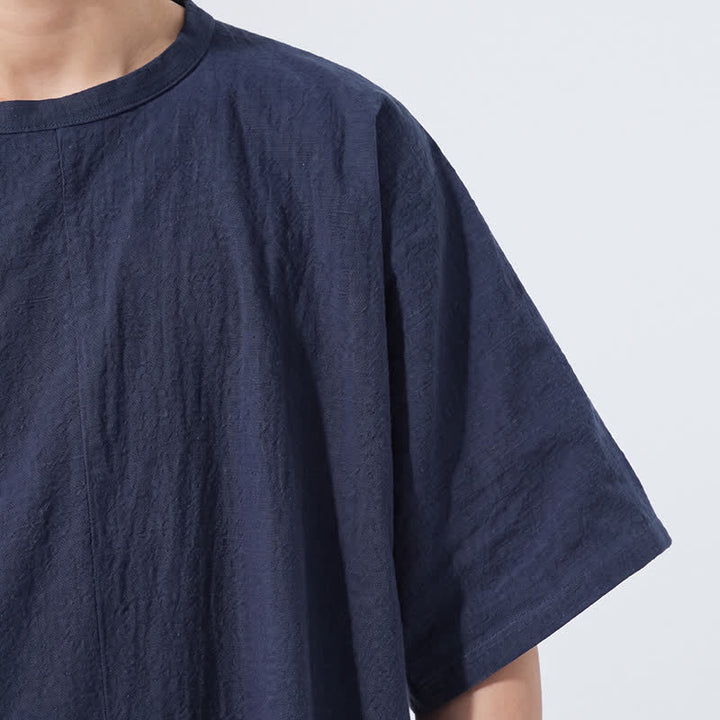 Buddha Stones Summer Tang Style Minimalist Frog Button Solid Cotton Men's Short Sleeve Shirts - image 15
