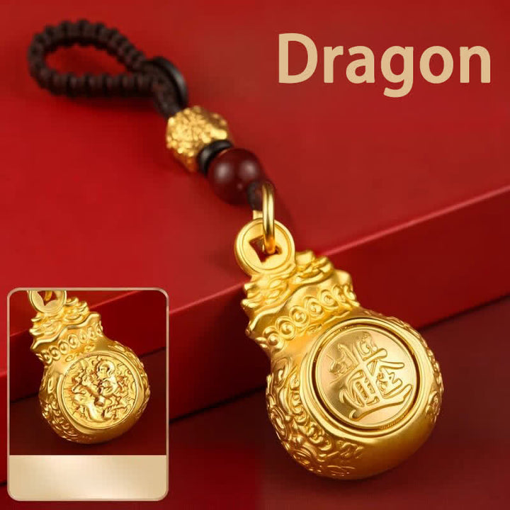 Buddha Stones "Make A Fortune Every Day" Golden Tone Copper Chinese Zodiac Fortune Money Bag Coins Keychains - Dragon - image 19