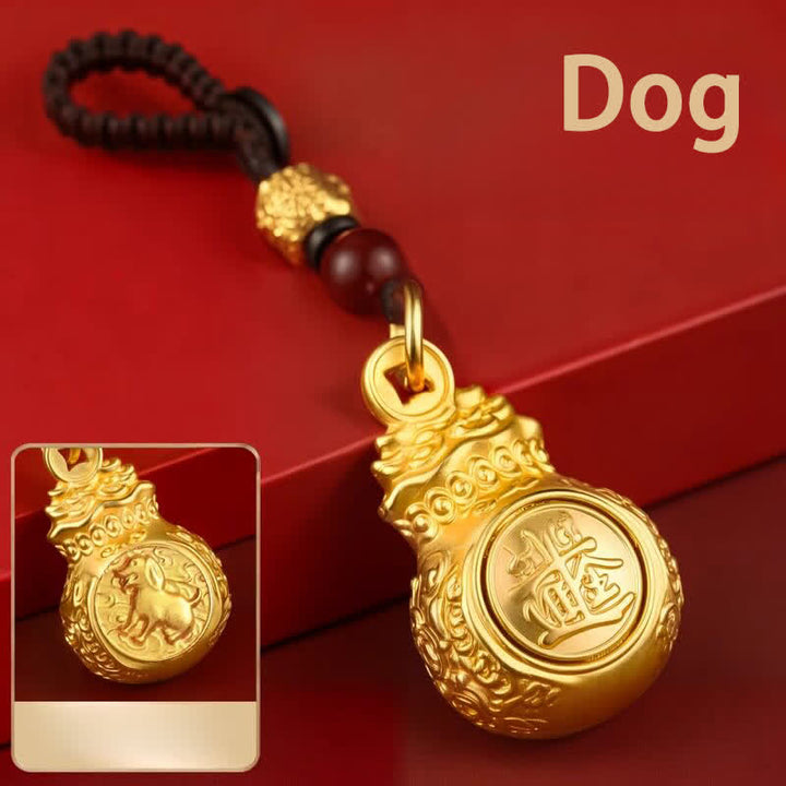 Buddha Stones "Make A Fortune Every Day" Golden Tone Copper Chinese Zodiac Fortune Money Bag Coins Keychains - Dog - image 27
