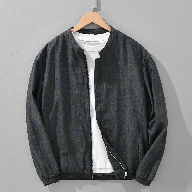 Buddha Stones Spring Summer Casual Minimalist Mandarin Collar Zipper Design Solid Men's Jacket With Pockets - DimGray - US/UK/AU42，EU52 (3XL) - image 12