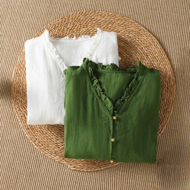 Buddha Stones Spring Summer Boho Button-Up Solid Women's Long Sleeve Shirts - image 17