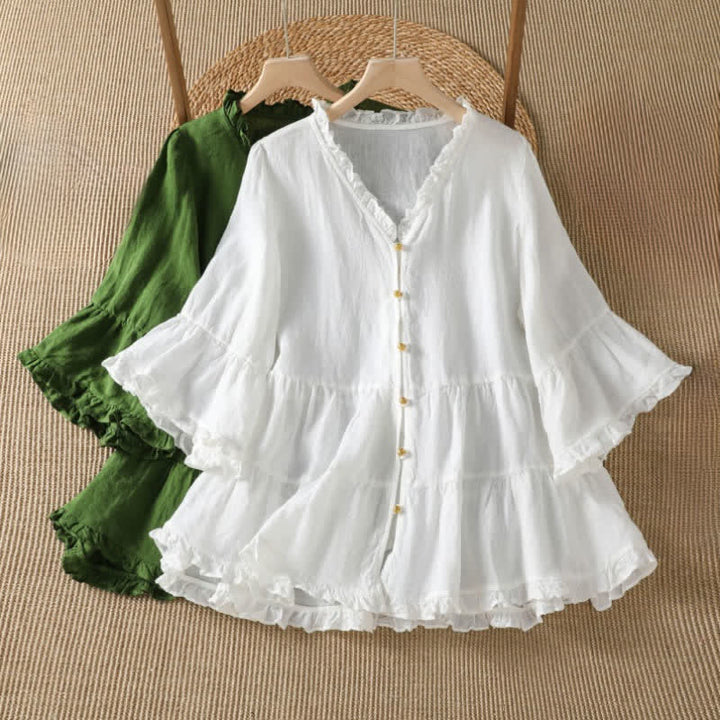Buddha Stones Spring Summer Boho Button-Up Solid Women's Long Sleeve Shirts - image 16